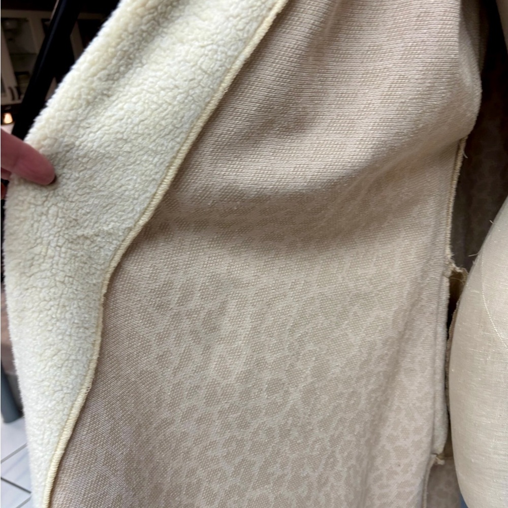 Vintage Beige Leopard Print Open Front Coat Textured Sleeve Stripes Handmade - Picture 10 of 11